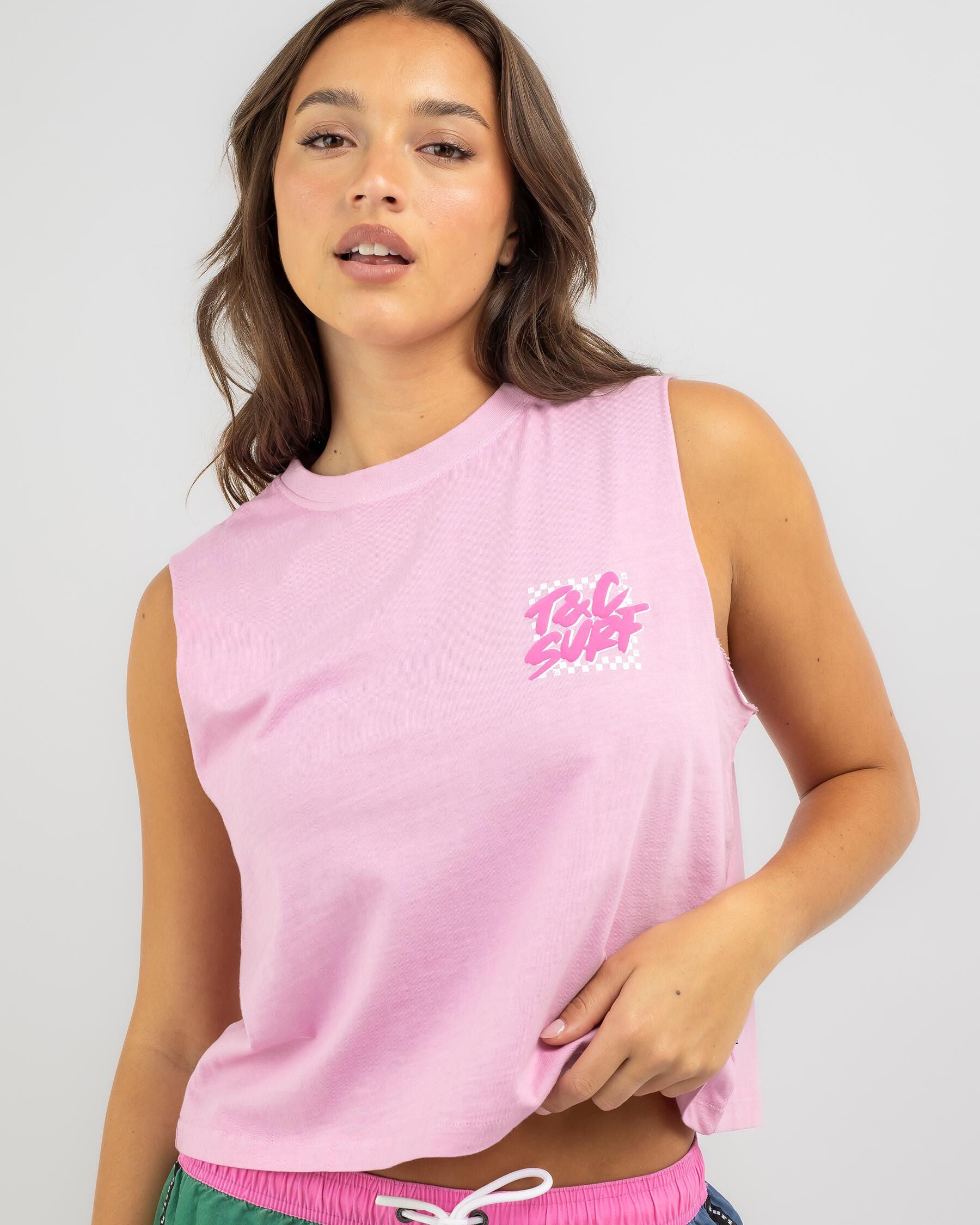 Town & Country Surf Designs Women's Boarder Check Tank Top in Pink