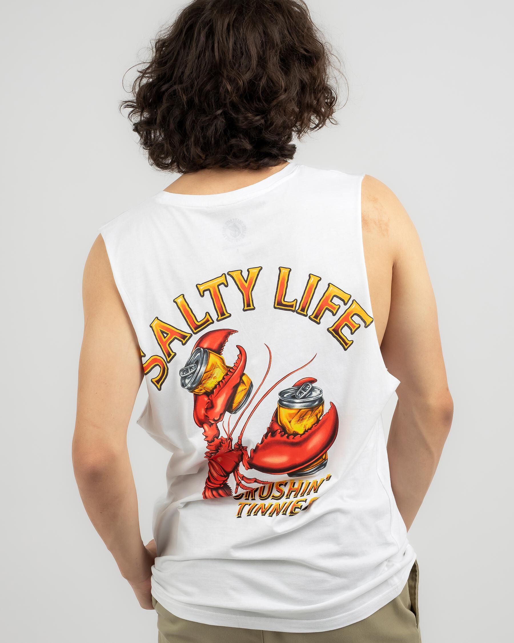 Salty Life Men's Crushin Tinnies Muscle Tank Top in White