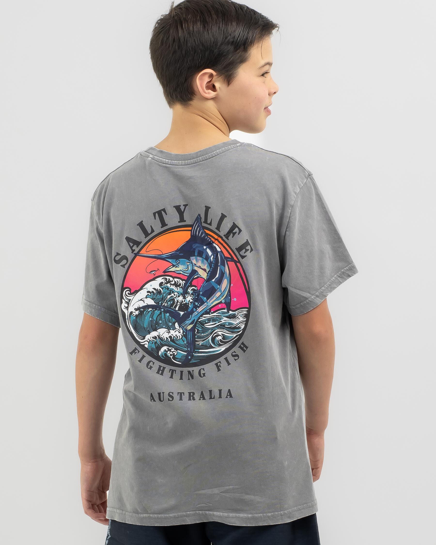 Salty Life Boys' Fighting Fish T-Shirt in Grey