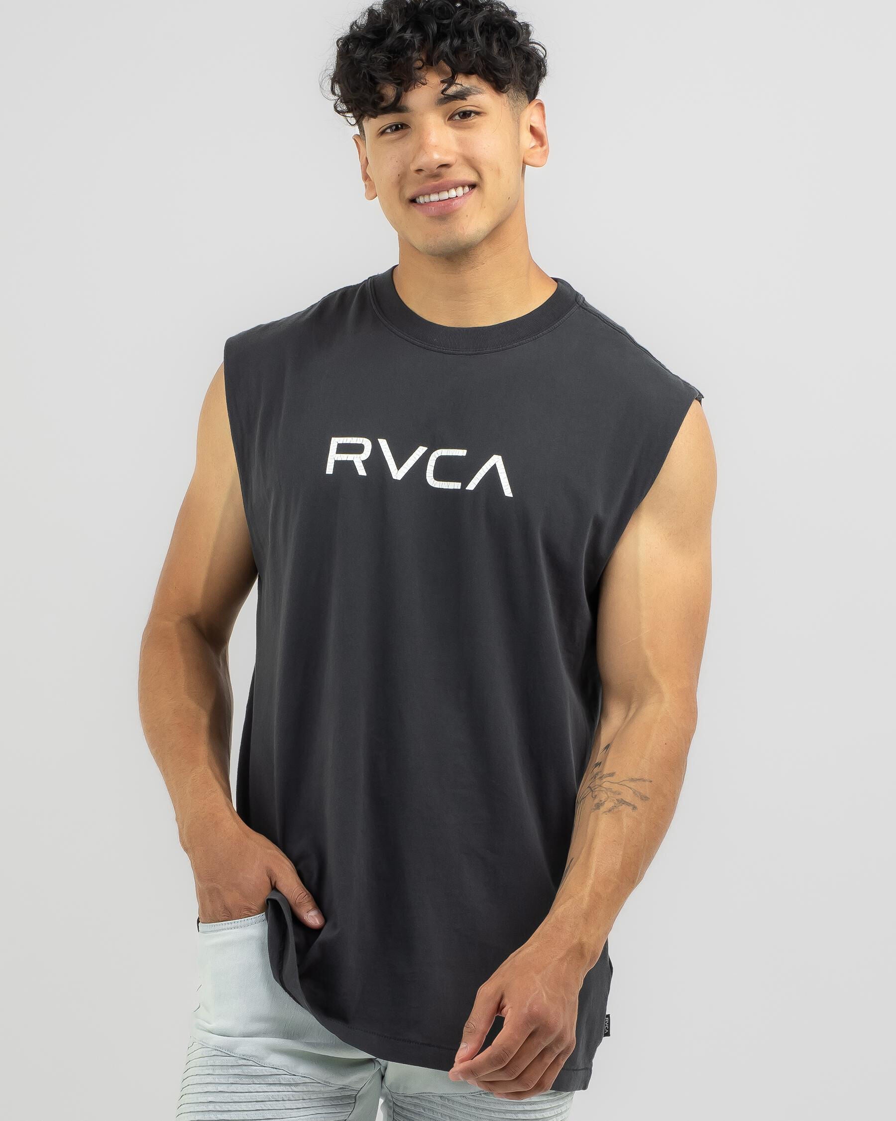 RVCA Men's Big Washed Lite Muscle Tank Top in Black