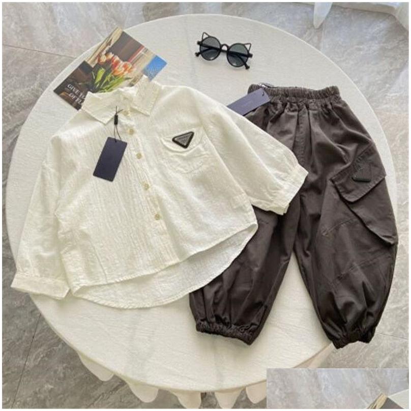 Clothing Sets Fashion Childrens Spring Summer Boys Designers Long Sleeve Shirt Pants 2Pcs Suit Cotton Letter Kids Baby Clothes Set D Otdmz