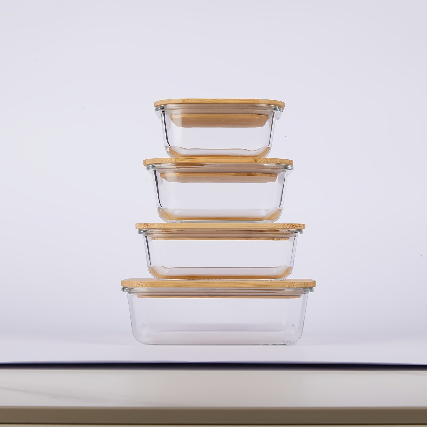 TEMU 4-pack Glass Food Storage Containers With Bamboo Lids - Microwave, Oven, Freezer, Dishwasher Safe - Stackable, Space-saving Meal Prep Containers