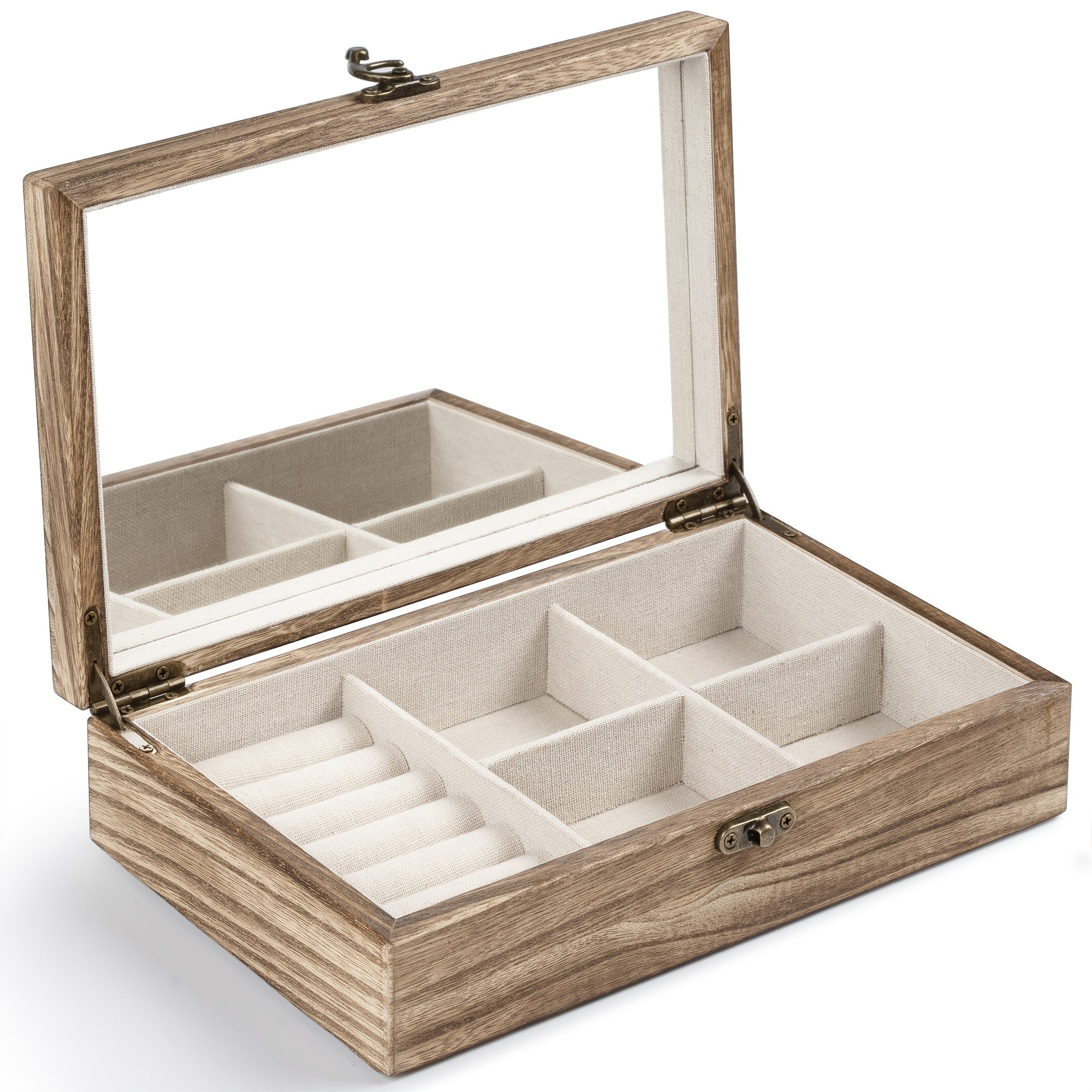 Rustic Wooden Feminine Jewelry Box Featuring Reflective Surface Plus Accessory Holders