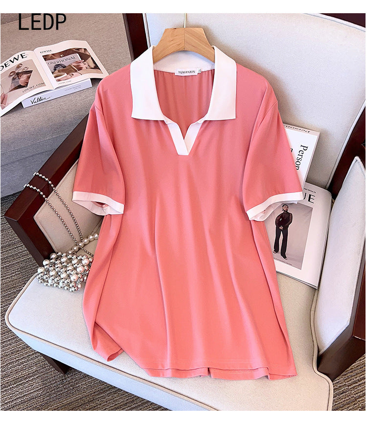 181021 Organza splicing lace large size women&#039;s T-shirt with suspenders two-piece suit, slim commuting party, light luxury design