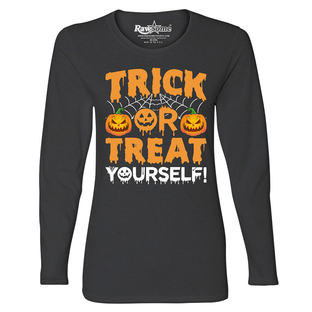 Women's Creepy Scary Halloween Long Sleeve Shirt - Trick or Treat Yourself - Black - 2XL