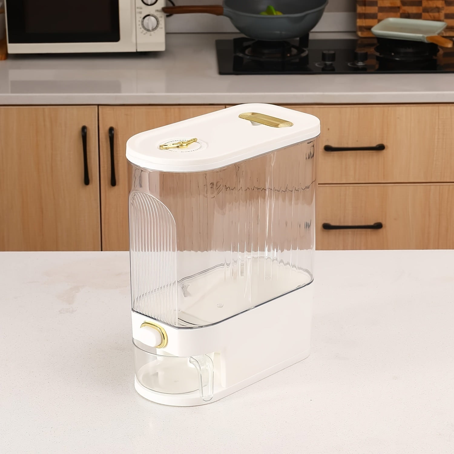 TEMU Moonxian Large-capacity Rotating Rice Dispenser - Waterproof, Moisture-proof And Insect-proof Grain Storage Container, Suitable For Kitchen