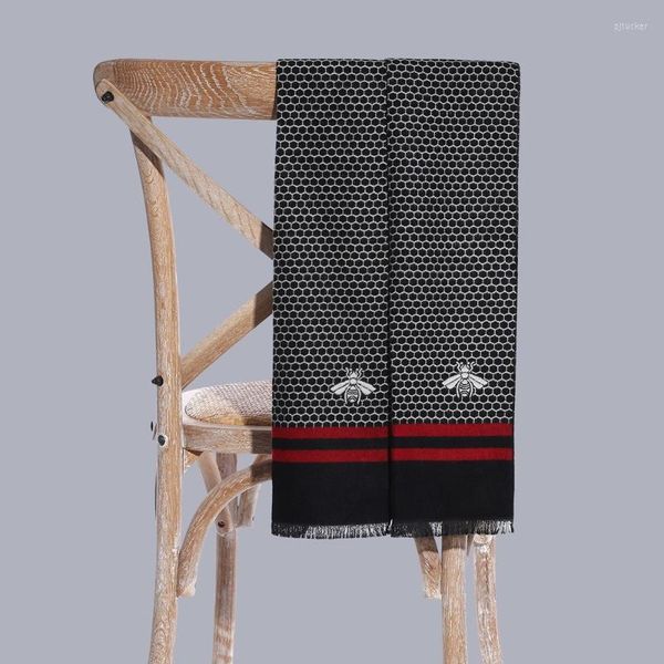 Scarves High Quality Business Cashmere Scarf Men Designer Windproof Warm Shawl Fashion Bee Striped Wrap Winter Neckerchief Gift
