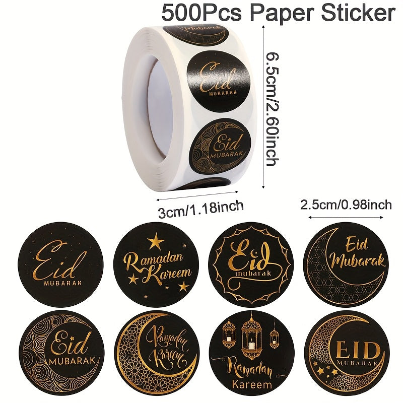 TEMU 500pcs Roll, Black & Golden Stickers, 2.5cm Ramadan Decals, Paper Party Decorations, Ramadan Gift Tags For Celebrations, Festive Supplies