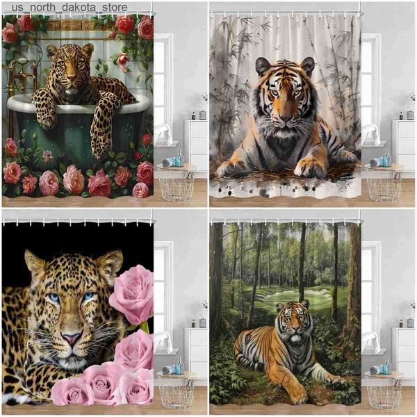 Shower Curtains Wild animal shower curtain tiger forest elegant black panther green Perkins rose flower home decoration bathroom polyester s
