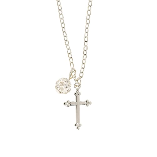 First Communion Cross &amp;amp; Crystal Charm Necklace