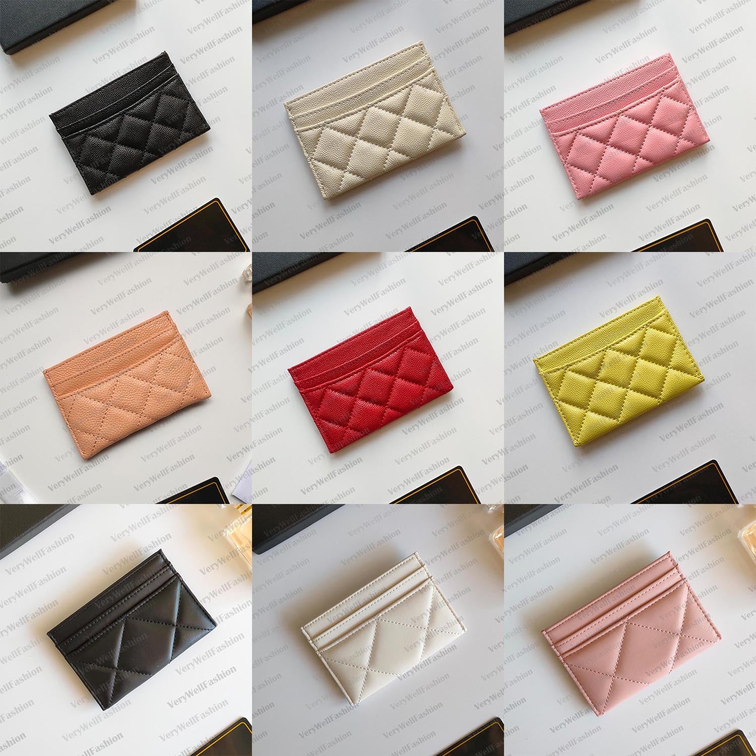 Top High quality card holder cardholder card wallet Designer wallet plaid caviar style woman wallet pure genuine leather sheepskin texture men Purse