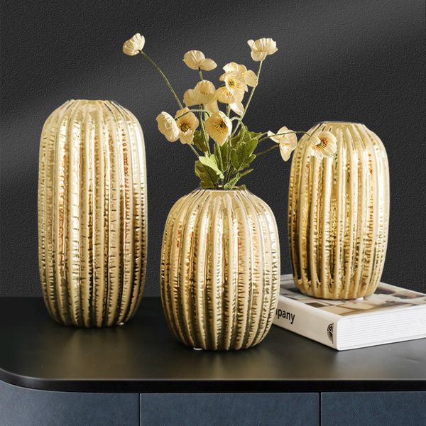 ddmygifts Nordic style electroplated gold ceramic light vase creative living room soft cabinet flower arrangement dining table decoration or