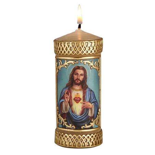 Metallic Gold Sacred Heart Pillar Candle- Pack of 2