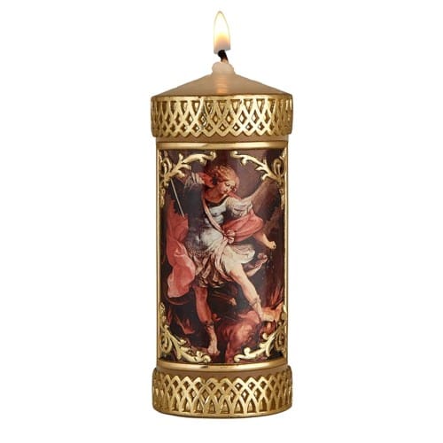 Metallic Gold St. Michael Pillar Candle-Pack of 2