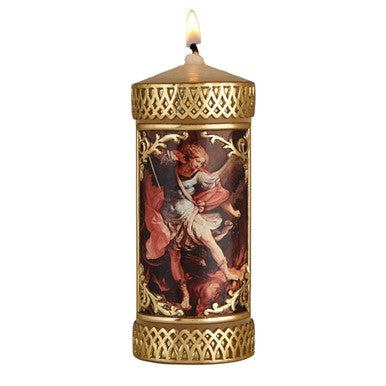 Metallic Gold St. Michael Pillar Candle-Pack of 2