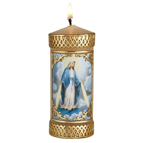 Metallic Gold Our Lady of Grace Pillar Candle- Pack of 2