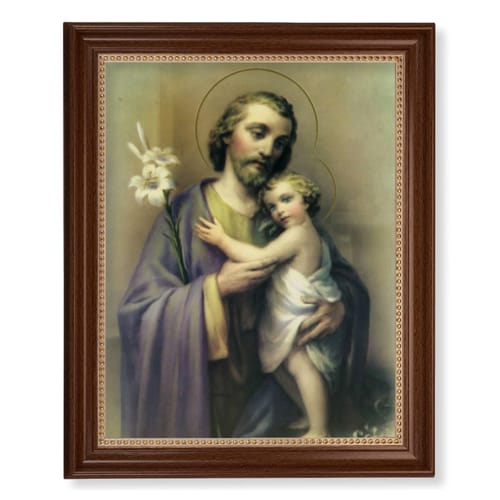 St. Joseph &amp;amp; the Infant Christ in Walnut Beaded Frame -11&amp;quot; x 14&amp;quot;