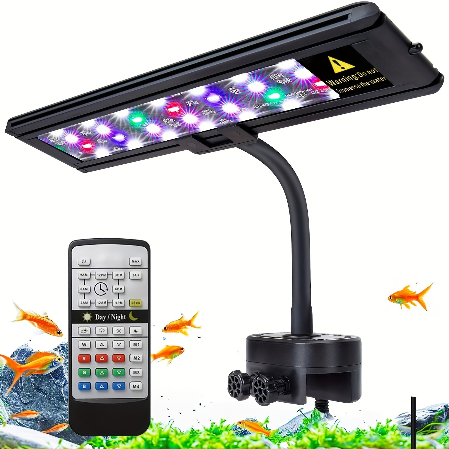 TEMU 1pc 10w Led Aquarium Light, 11.8" Full With Sunrise, Daylight, Moonlight , Adjustable Timer & Brightness, Extendable Bracket, 7 Color Settings