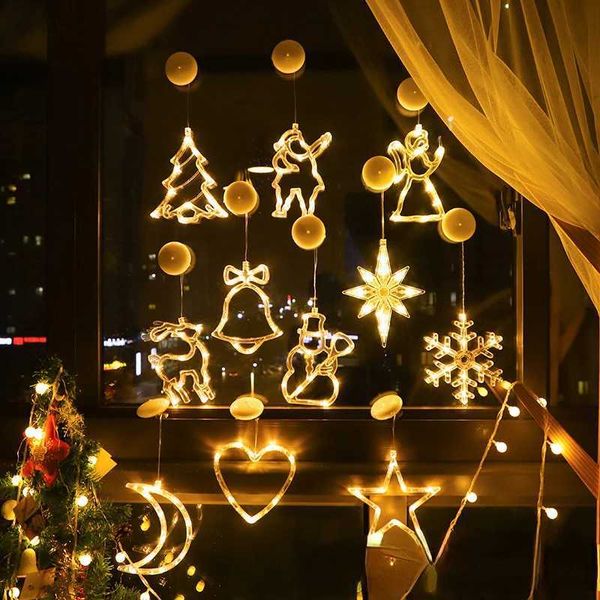 Christmas Decorative Lights LED Fairy String Curtain Lights Christmas Tree Deer Star Garden Lights Window Battery Powered Decorative Lights