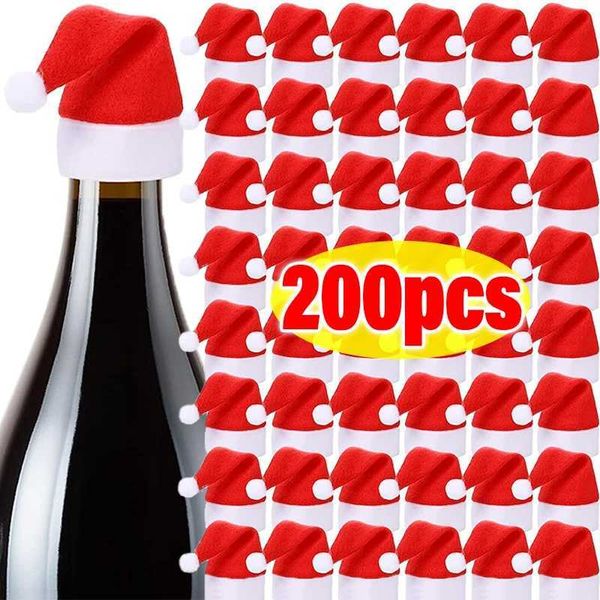 Wholesale Velvet Mini Santa Hats Wine Bottle Covers Christmas Tableware Holder Lollipop Caps Bottles Bags Xmas Home Party Decor Y240921