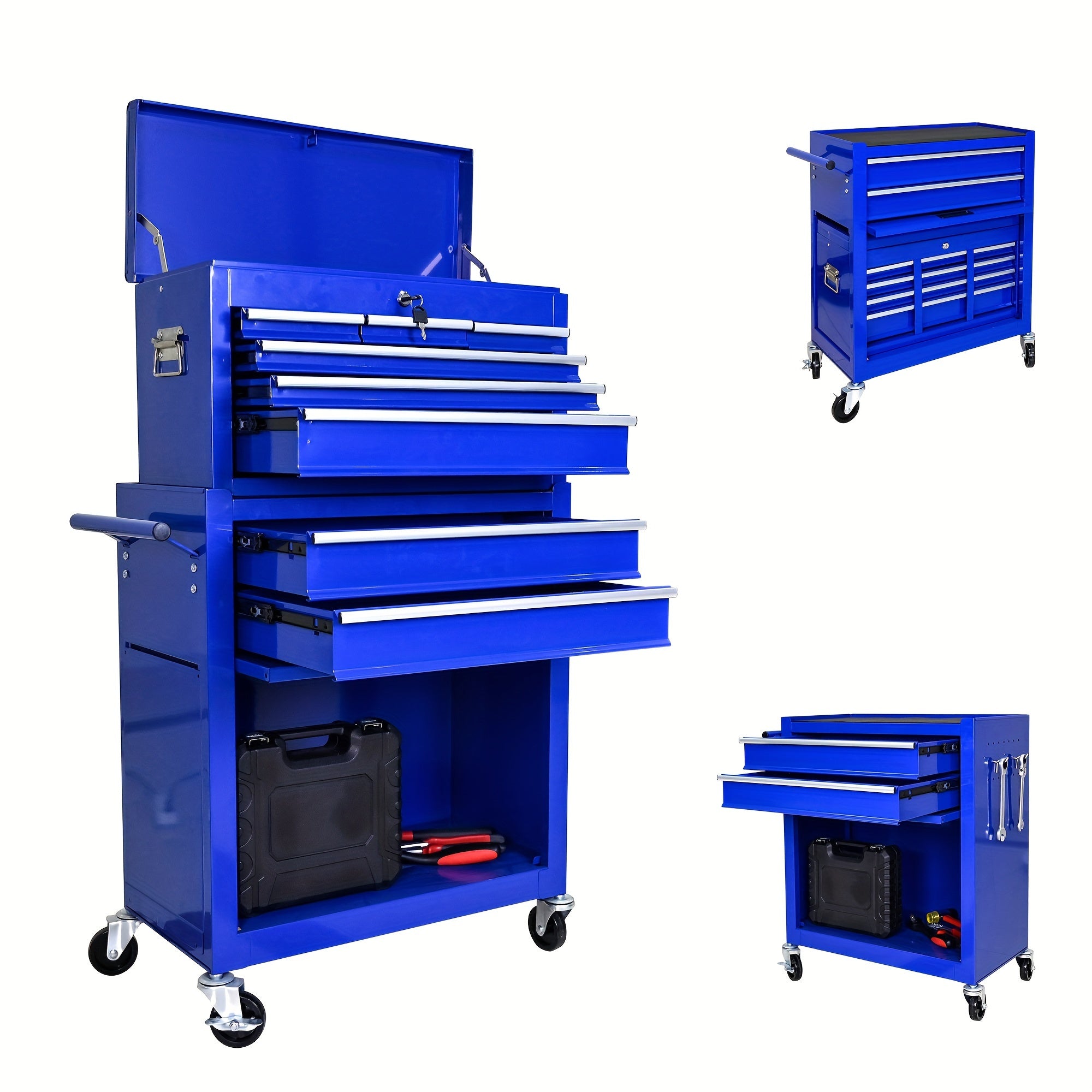 TEMU High Capacity Rolling Tool Chest With Wheels And Drawers, 8-drawer Tool Storage Blue Cabinet