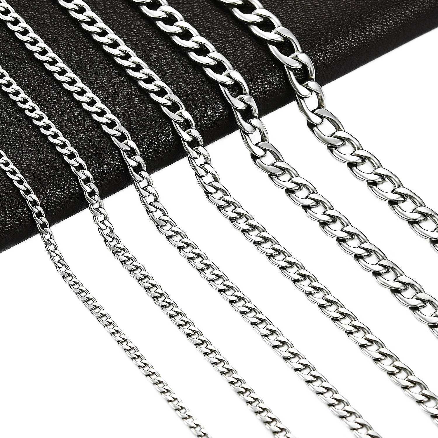 Mens Necklace Round Cuban Link Chain on Neck Stainless Steel Silver Color Punk Boy Women Choker Jewelry Accessories GiftsX240919