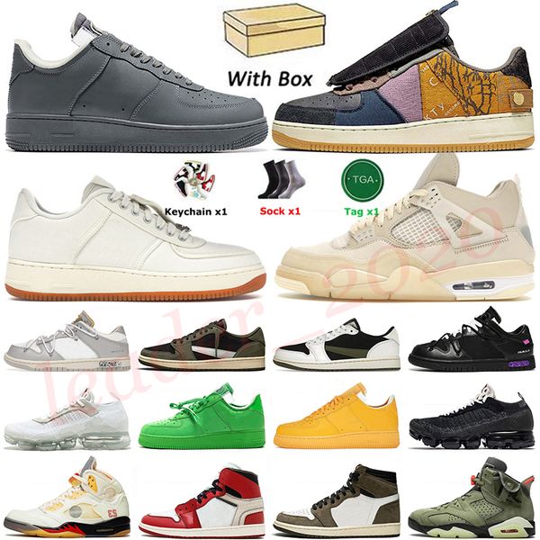 2024 Ow x aaa Quality Running Basketball Shoes For Mens Womens Jumpman 1 4 5 6 Low Ts Mca Sail Reverse Mocha Low Fly Knit Flynit Trainers Bi