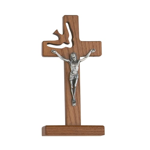 Holy Spirit Walnut Crucifix - 6 inches