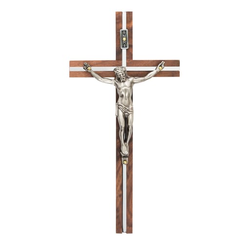 Walnut &amp;amp; Silver Wall Crucifix