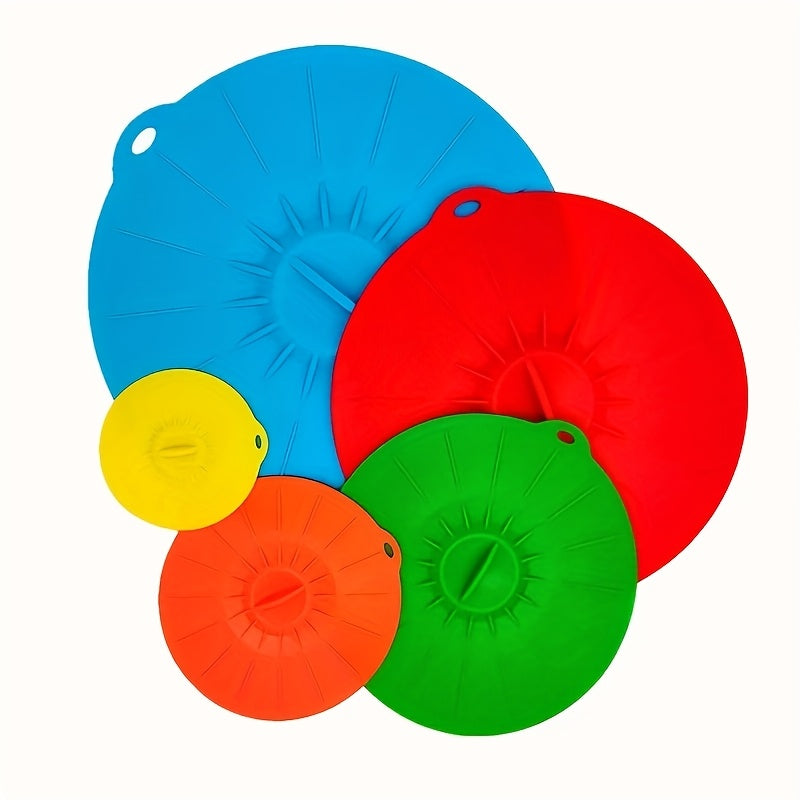 TEMU 5pcs Silicone Bowl Cover Set - Heat Resistant, Reusable Suction Cup Cover For Bowls, Cups, Plates, Pots, Pans - Food Contact Safe Microwave ,