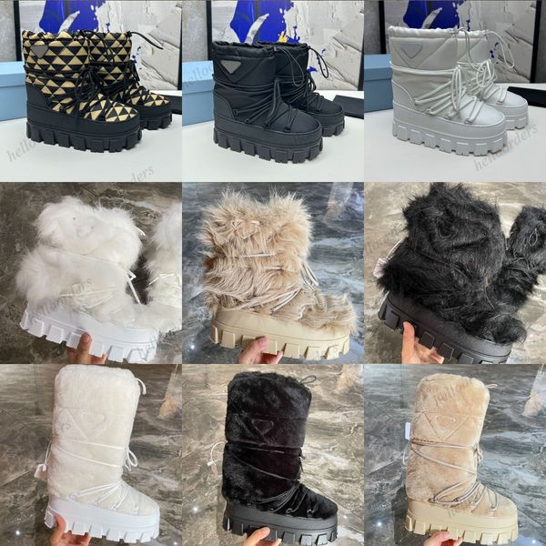 Designer Women Shearling booties Ski boots Snow boots apres-ski boot elevating warm ankle boots and Half Boots waterproof wool boots metal t