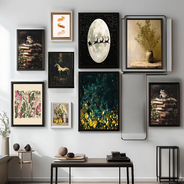 1 piece unframed painting print,vintage still life vase with olive branches in neutral tones, tranquil stillness, nature art