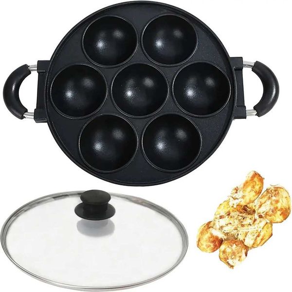 Assar premium de ferro fundido multifuncional para scones e biscoitos - 7 orifícios Waffle Die Biscuit Pan - Kitchenware para Y250117
