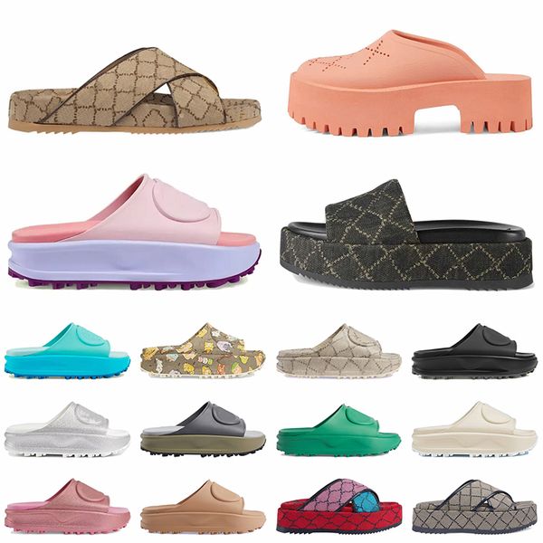 Fashion Top Quality Gg Mules Wedges Designer Sandals Luxury Canvas Summer Beach Flats Rubber Soft Slides Womens Mens Embroidered Bottoms Red