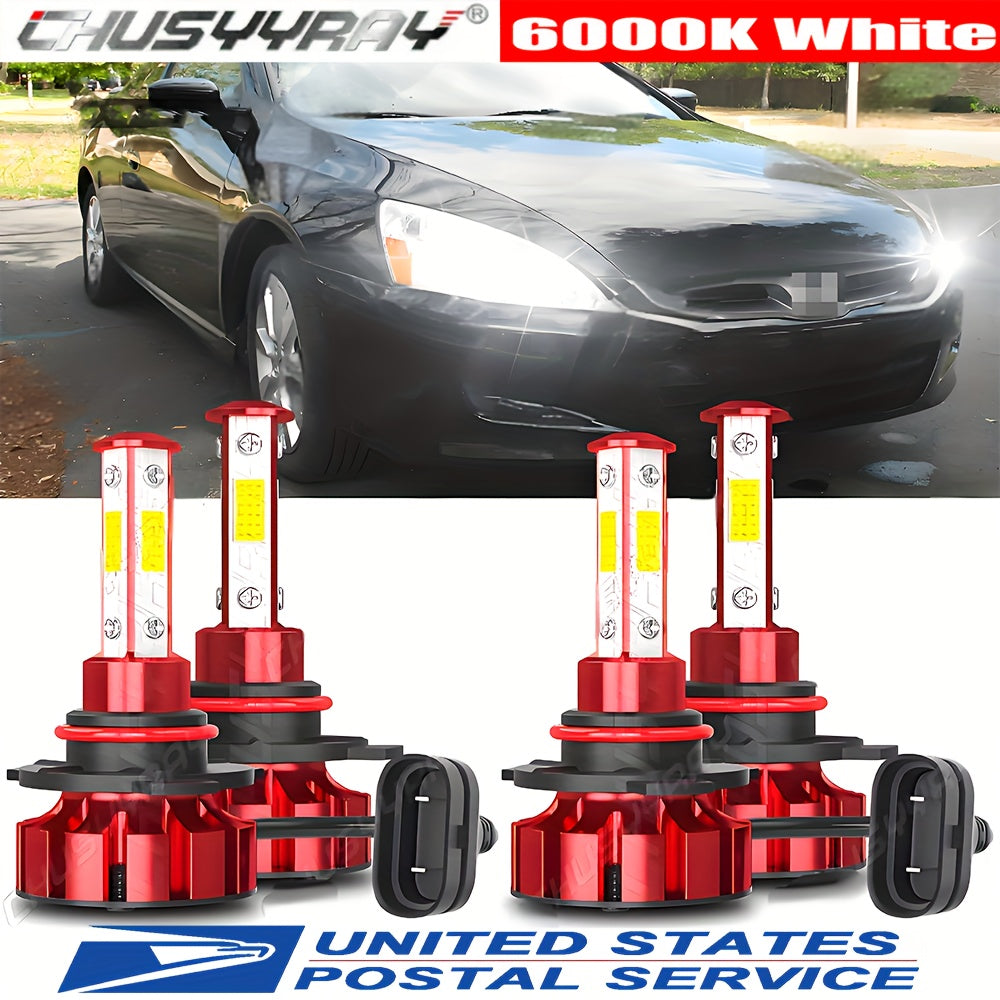 TEMU 4x Fit For Accord 2003-2007 Led Headlight Bulbs White High- Low Beam 9005- Hb3 9006- Hb4 Kit, 9005- Hb3+9006- Hb4 Cob Chip 60w 500% Brightness