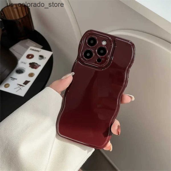 Cell Phone Cases Korean Air Cushion Wave Gorgeous Wine Red Phone Case For iPhone 16 11 12 13 14 Plus 15 Pro Max Protection Shockproof Soft C