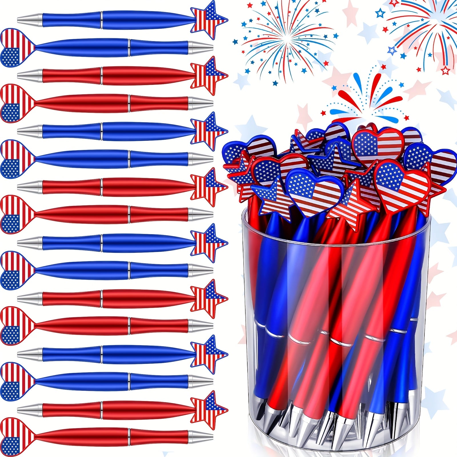 TEMU 28pcs Flag Pens Gift Patriotic Retractable 1.0mm Black Ink Ballpoint Pens Gift Stationery For Office Supplies Decor (28pcs)