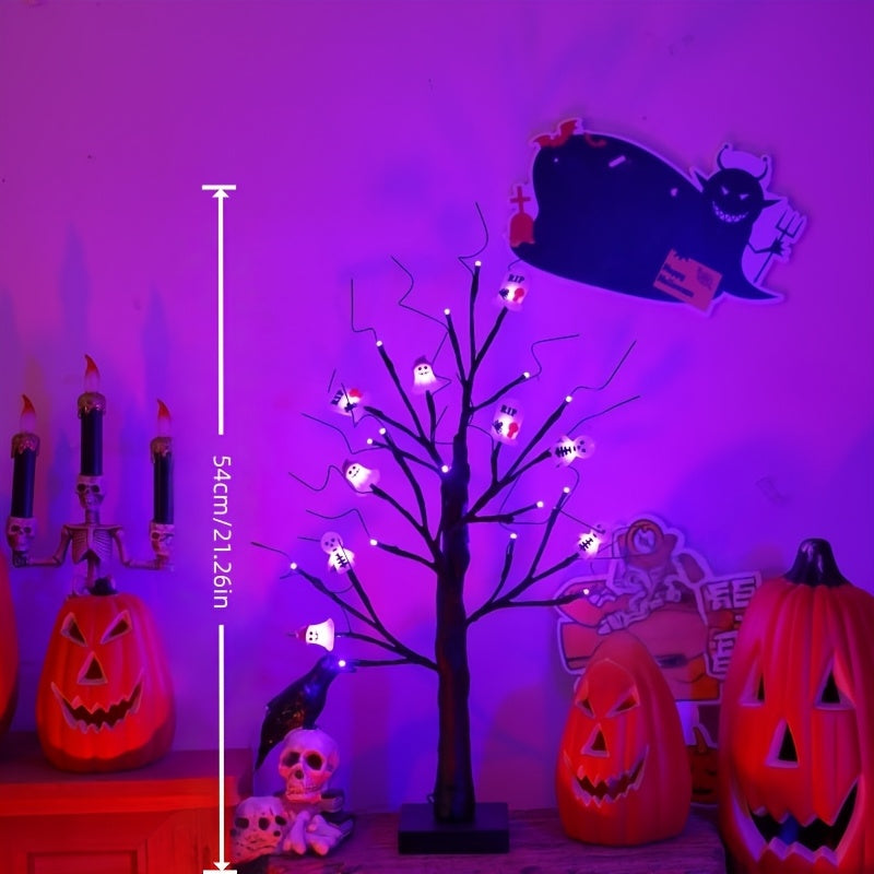 TEMU 2pcs 21.26-inch Halloween Black Tree, Led 48 Beads, Random 18 Small Pendants, Battery , Halloween Simulation Tree Indoor Home Garden Party