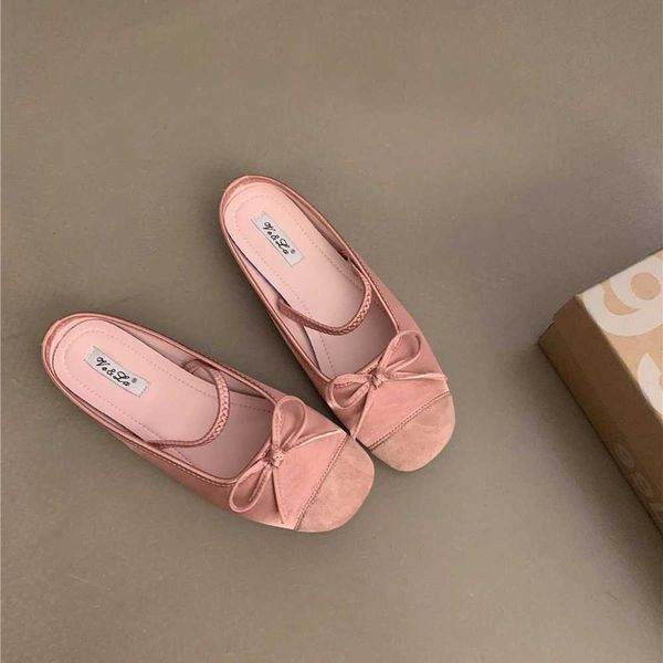 sandals heels red bottomed heels Mary Jane Single Shoes Half Slippers Womens Summer Outerwear New French Ballet Style Soft Flat Toe Tow