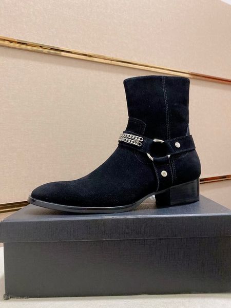 Famous Brands Winter Men History Ankle Boot Buckle Black Brown Calf Leather Rubber Sole Party Dress Booties Luxury Footwear EU38-45