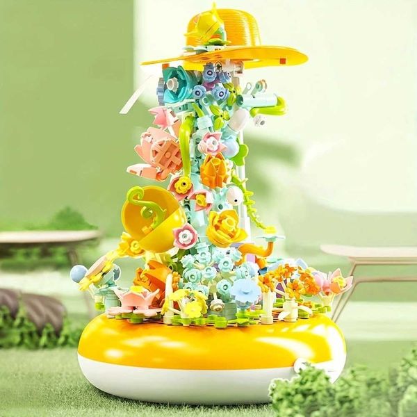 575pcs Bouquet Hat Music Box Model Building Blocks Set Create Able Architectural Masterpieces for Room Decoration Toy Gift Z250108