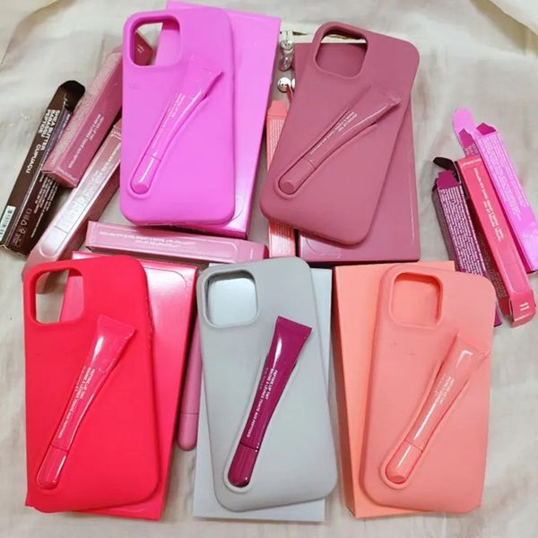 Designer phone rhode lip case Portable Design Gloss Lipstick Lip Balm 3D Make-Up Silicone Phone Case For Apple iPhone 15 pro max 14 13 12 Pr