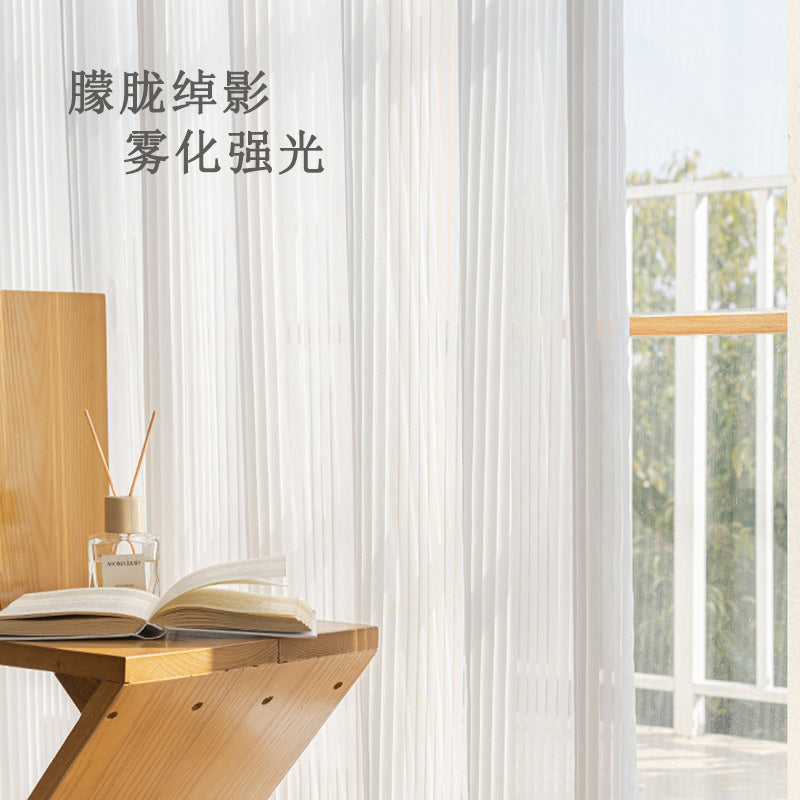 T0416 New light-transmitting and non-transparent white gauze window screen vertical stripes living room balcony curtain finished gauze curtain fanta