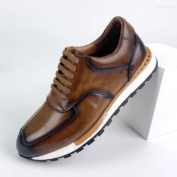 Sapatos casuais Oxford Sneaker de couro genuíno padrão sólido Retro Man Lace-up Business Office Masculino calçado