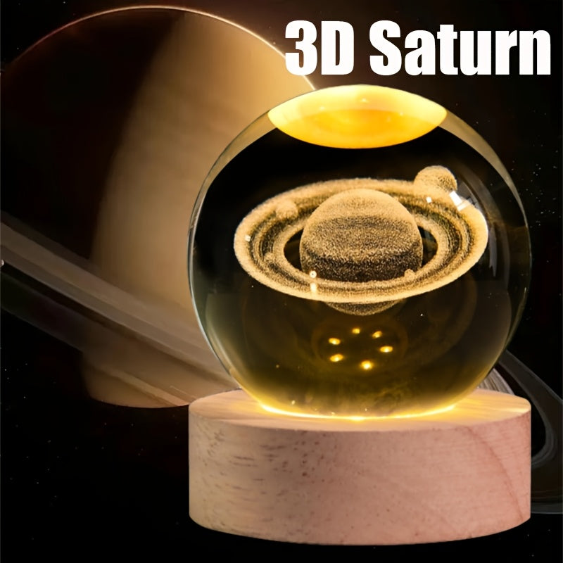 TEMU 1pc Usb-powered Led Night Light - Realistic For Saturn With Rings, Usb Cable Included, Glass Sphere & Tabletop Decoration For Home-office-party