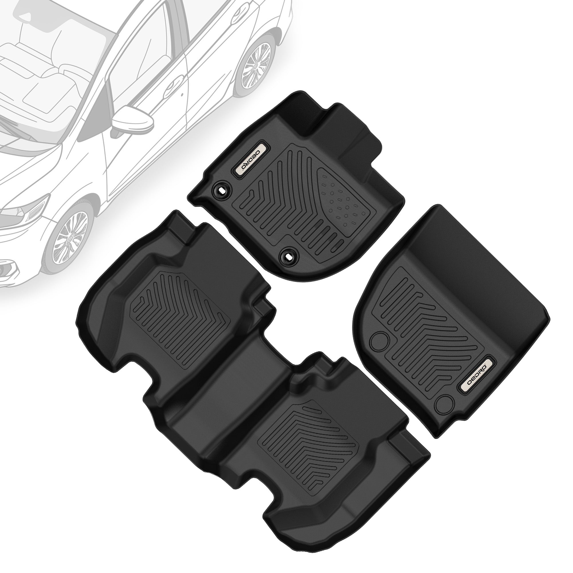 OEDRO Floor Mats for 2015-2020 Honda Fit, All-Weather Guard Front & 2nd Row Liner Set