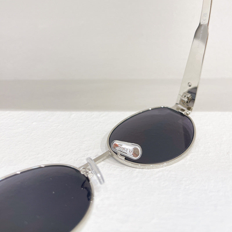 Woman Police Sunglasses Men Sunny Tide Mirror Frame Glasses Womens Triomphe Oval Frame Sunglasses 40235 Women Metal Mirror Legs Green Lens Sungl Wos