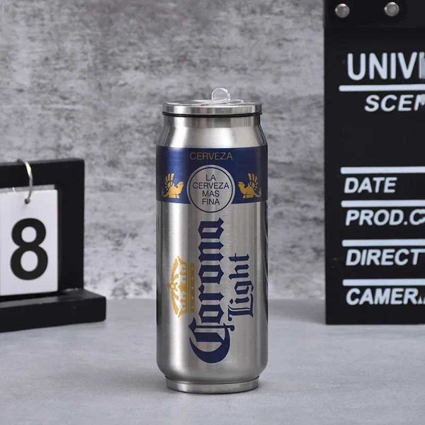 500ml Thermos Stainless Steel Cup Creative Beer Can Insulated Cup Vacuum Cups with Straw Cold Keeper Cola Cans Insulated BottleCL24089