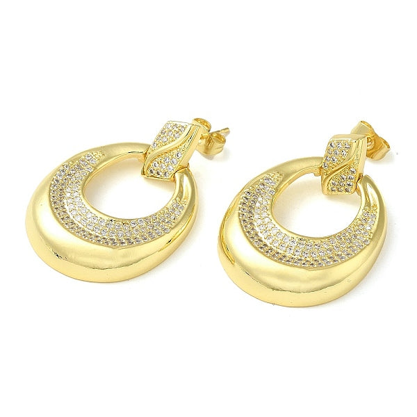 Boucles d'oreilles pendantes en forme de beignet torsadé avec zircone cubique transparente