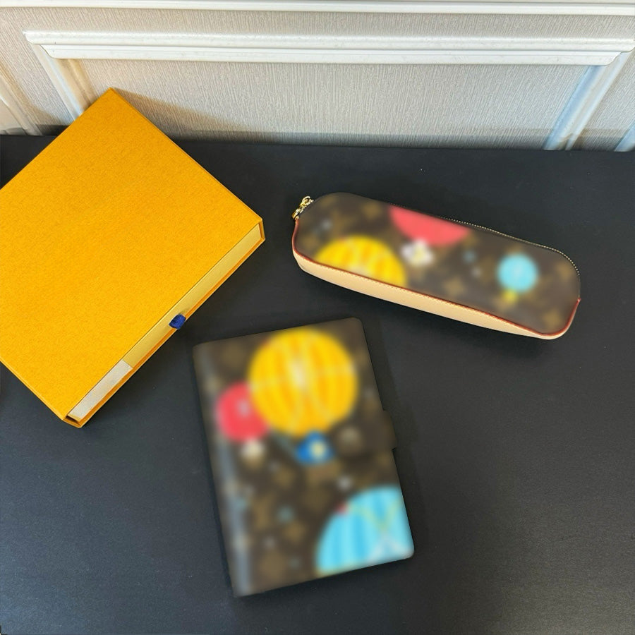 Designer Notebook Pencil Case Sets Leather Two-piece Set Pen Case Student Stationery Box Waterproof Retro Office Stationery Bag Smooth Loose Leaf No